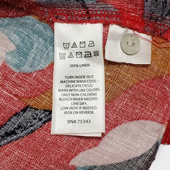 Sigrid Olsen Womens Red Tropical Floral Linen Trapeze Dress Medium Summer Retro - Picture 6 of 9